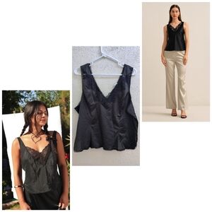 Bestform Black Lace Trim Camisole Top Vintage Casual Party Summer Layering 22
